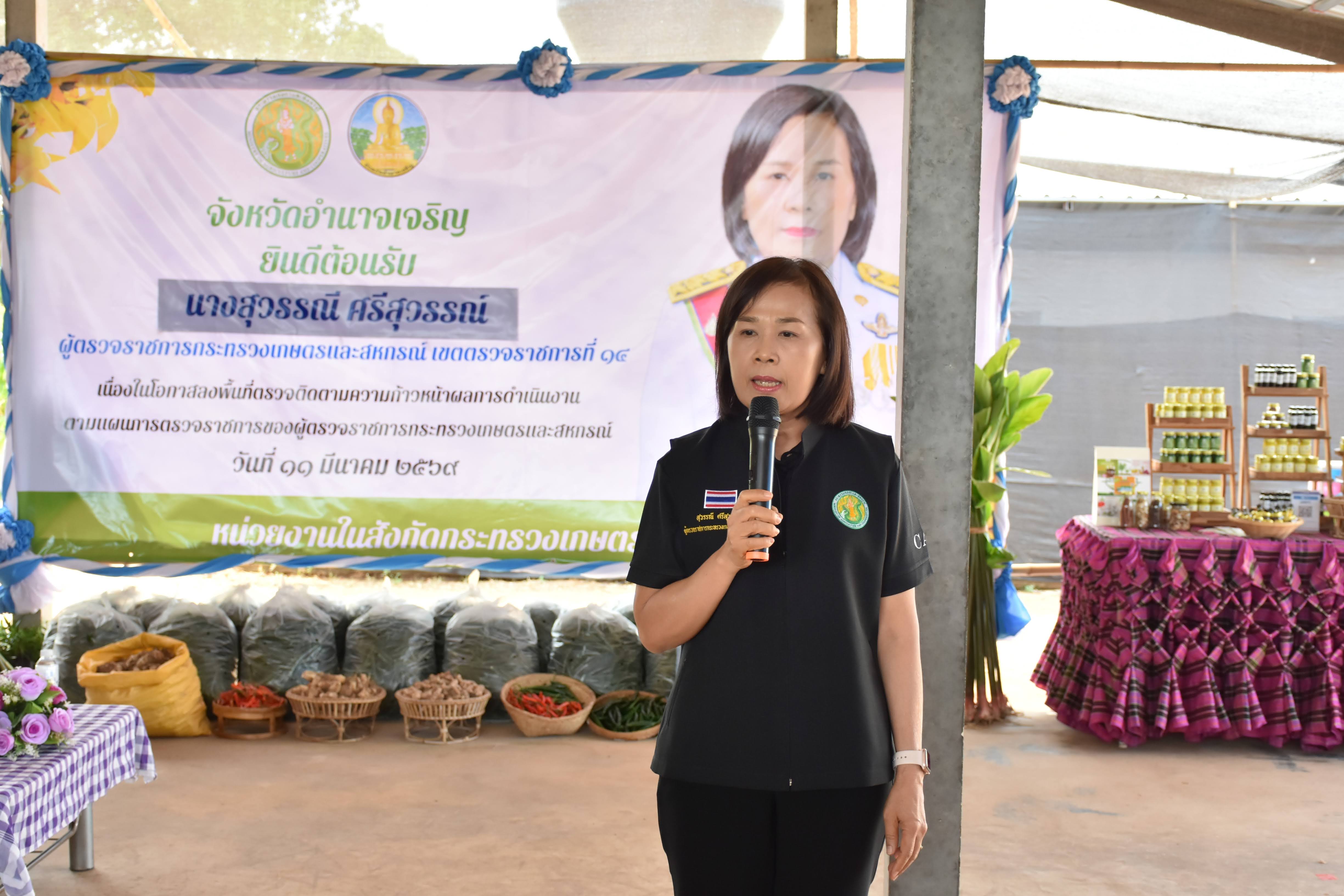 title - ผู้ตรวจราชการกระทรวงเกษตรและสหกรณ์ เขตตรวจราชการที่ 14 (นางสุวรรณี ศรีสุวรรณ์) และคณะผู้ตรวจราชการกรม ลงพื้นที่ตรวจติดตามนโยบายยกระดับสินค้าเกษตรและบริการมูลค่าสูง การพัฒนาสินค้าเกษตรมูลค่าสูง โครงการส่งเสริมและพัฒนาสินค้าเกษตรชีวภาพ (สมุนไพร) ณ แปลงใหญ่สมุนไพร หมู่ 10 บ้านห้วยร่องคำ ตำบลกุดปลาดุก อำเภอเมืองอำนาจเจริญ จังหวัดอำนาจเจริญ